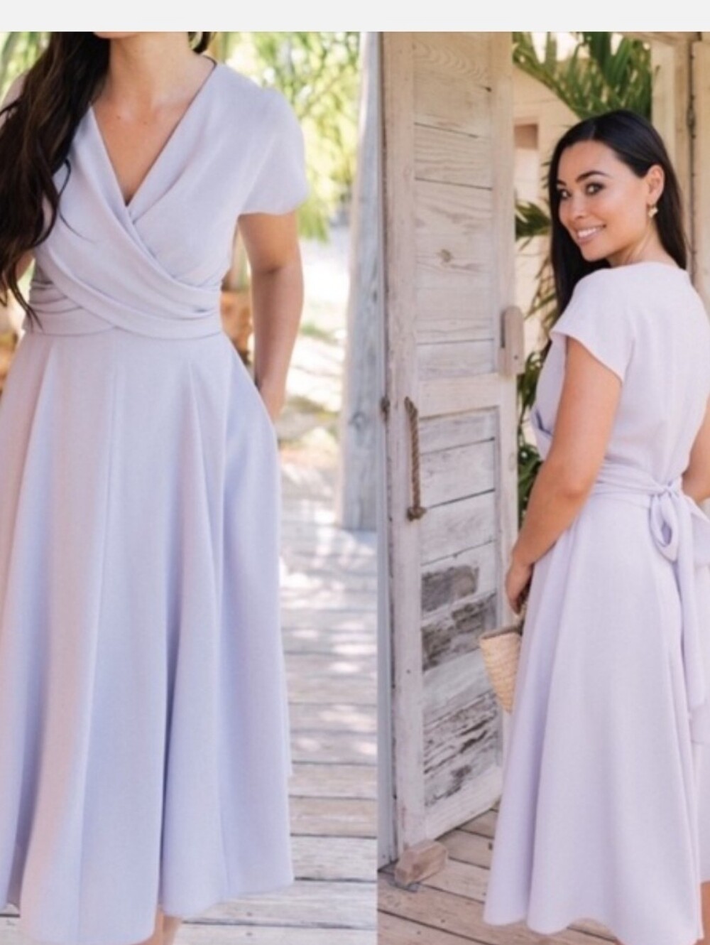 Gal Meets Glam Seraphina Dress Lavender Purple 8P Criss Cross Bodice Pockets